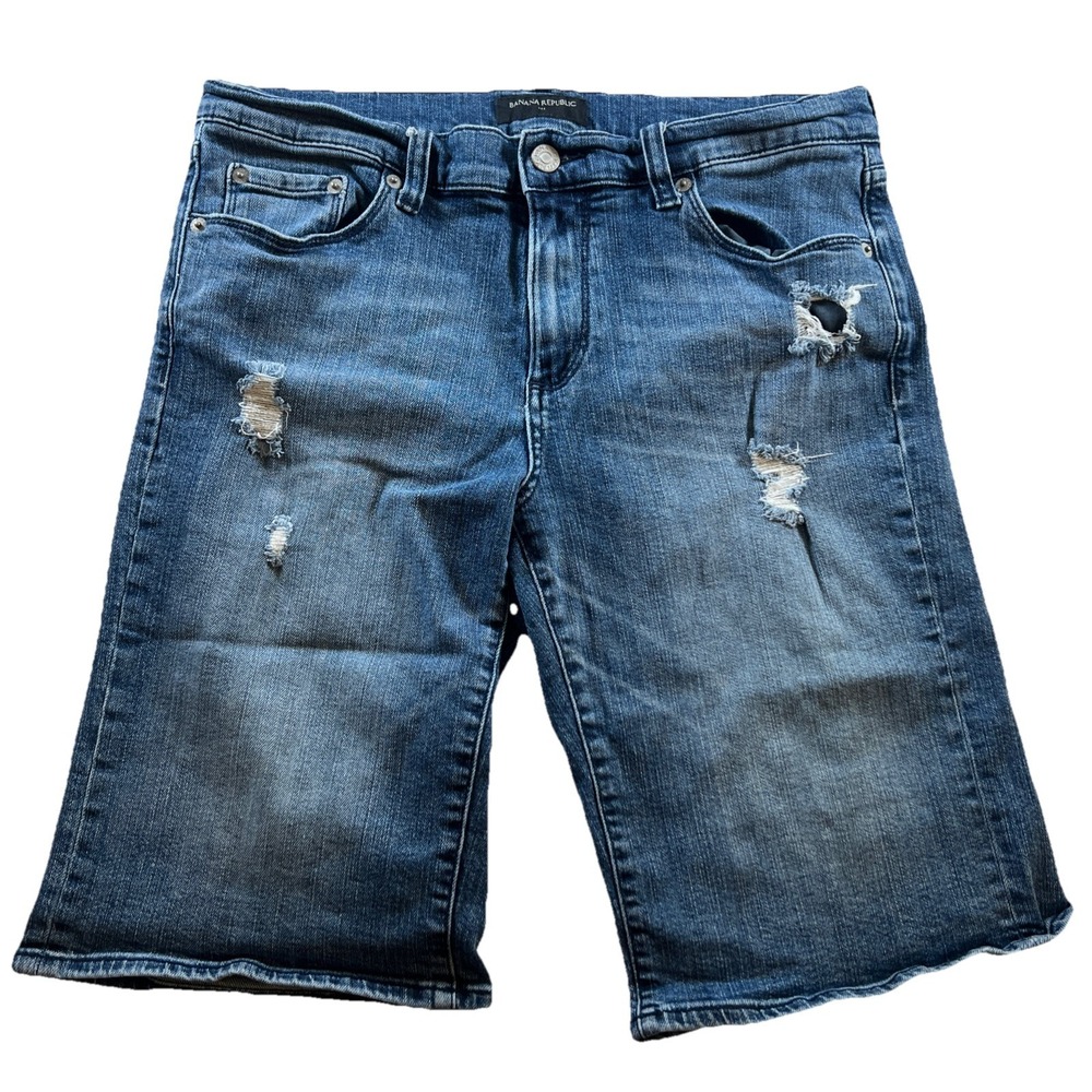 Banana Republic Jeans Shorts Mens 31R Blue Denim Bermuda Stretch Distressed